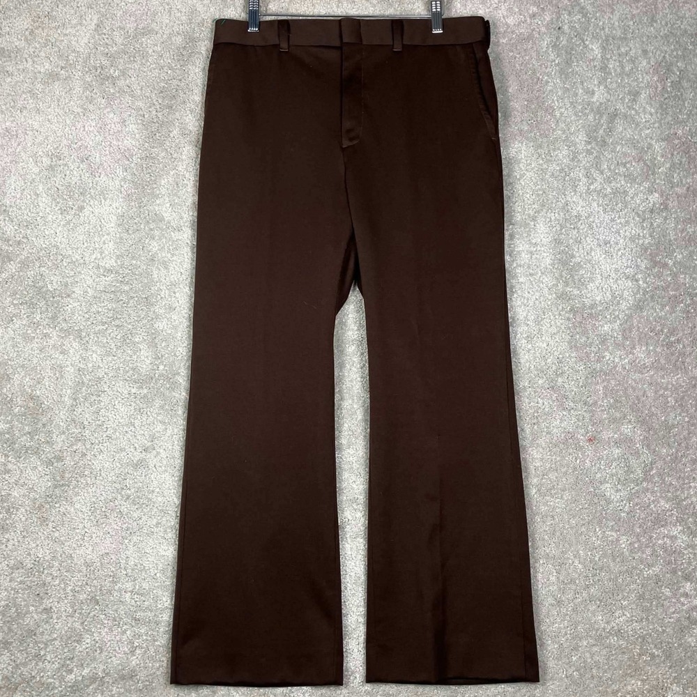 Vintage 70s Disco Mens Flare Pants 32x27 Bell Bottoms Brown Talon Poly Leisure